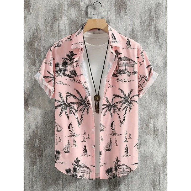 Mens Loose Fit Digital Print Short Sleeve Shirt