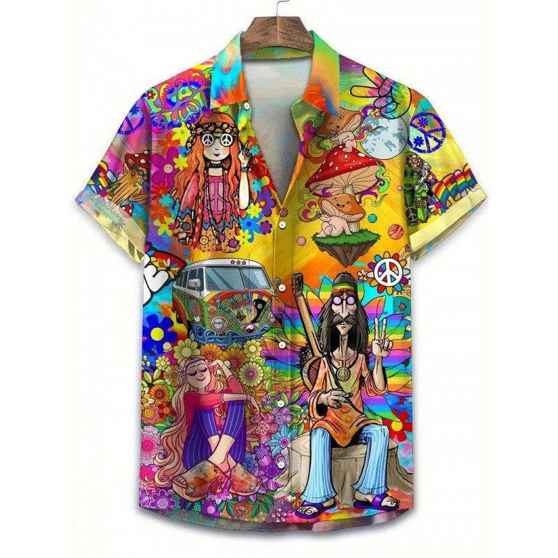 Mens Loose Fit Digital Print Short Sleeve Shirt
