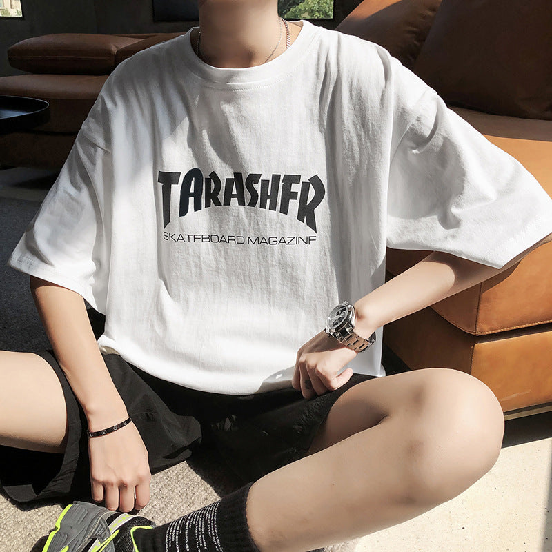 Mens Loose Fit Letter Print Tshirt