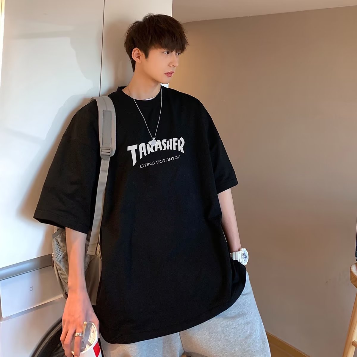 Mens Loose Fit Letter Print Tshirt