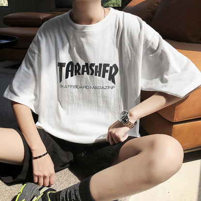 Mens Loose Fit Letter Print Tshirt