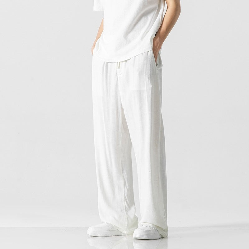 Mens Loose Fit Linen Blend Casual Pants