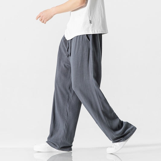 Mens Loose Fit Linen Blend Casual Pants
