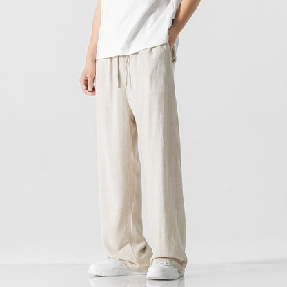 Mens Loose Fit Linen Blend Casual Pants