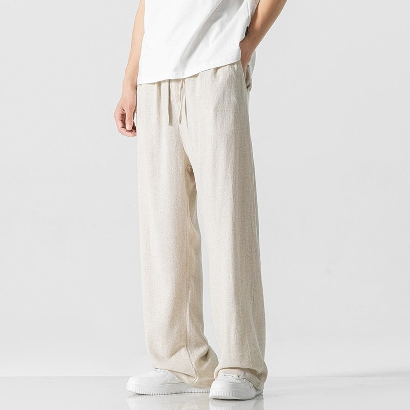 Mens Loose Fit Linen Blend Casual Pants