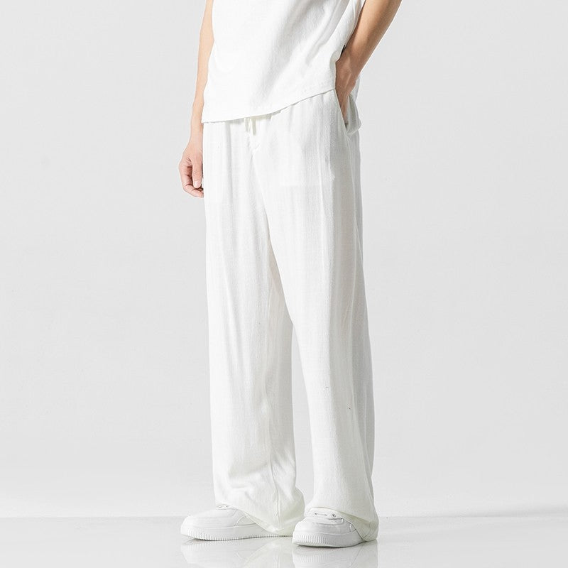 Mens Loose Fit Linen Blend Casual Pants