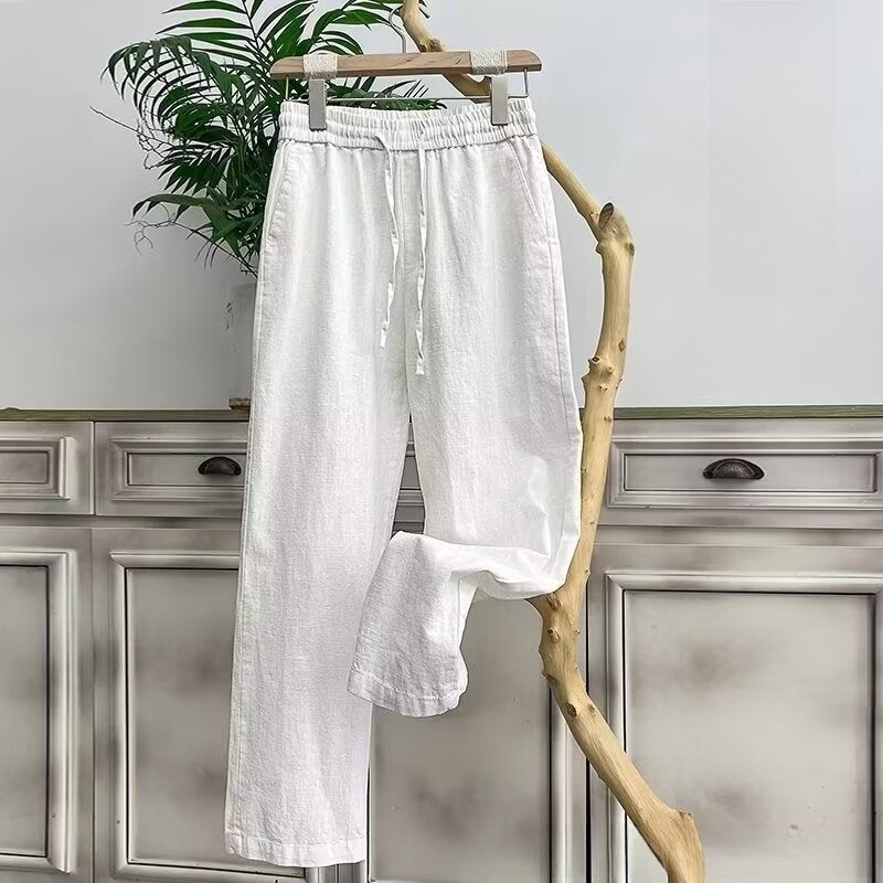 Mens Loose Fit Linen Blend Casual Pants