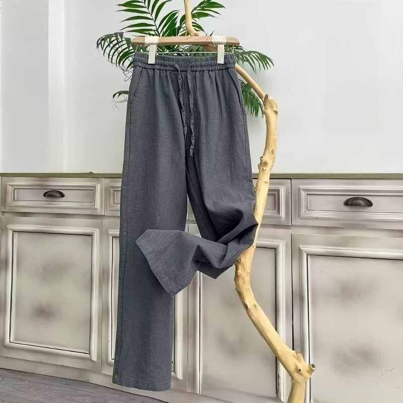Mens Loose Fit Linen Blend Casual Pants