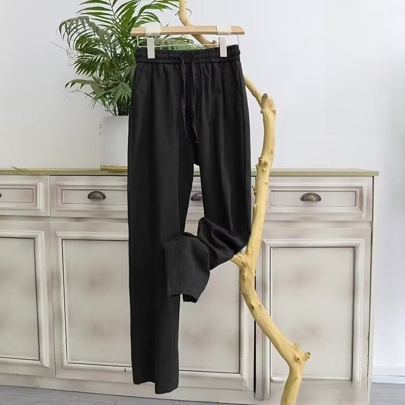 Mens Loose Fit Linen Blend Casual Pants