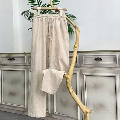 Mens Loose Fit Linen Blend Casual Pants