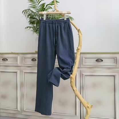 Mens Loose Fit Linen Blend Casual Pants
