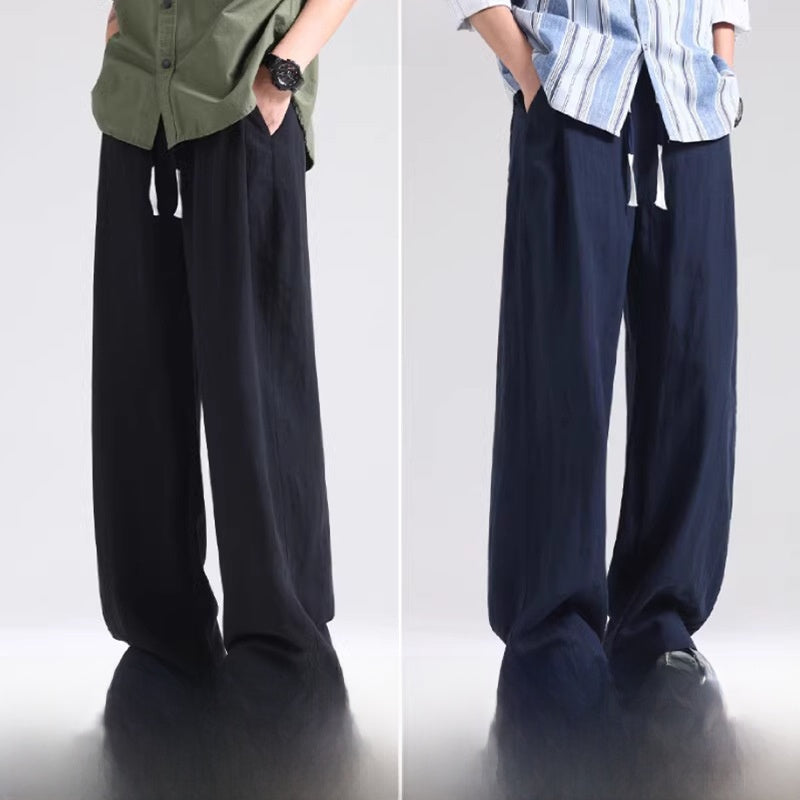 Mens Lyocell Linen Wide Leg Casual Pants