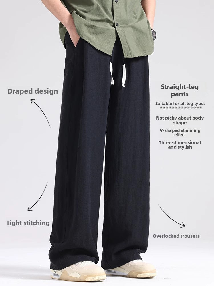 Mens Lyocell Linen Wide Leg Casual Pants