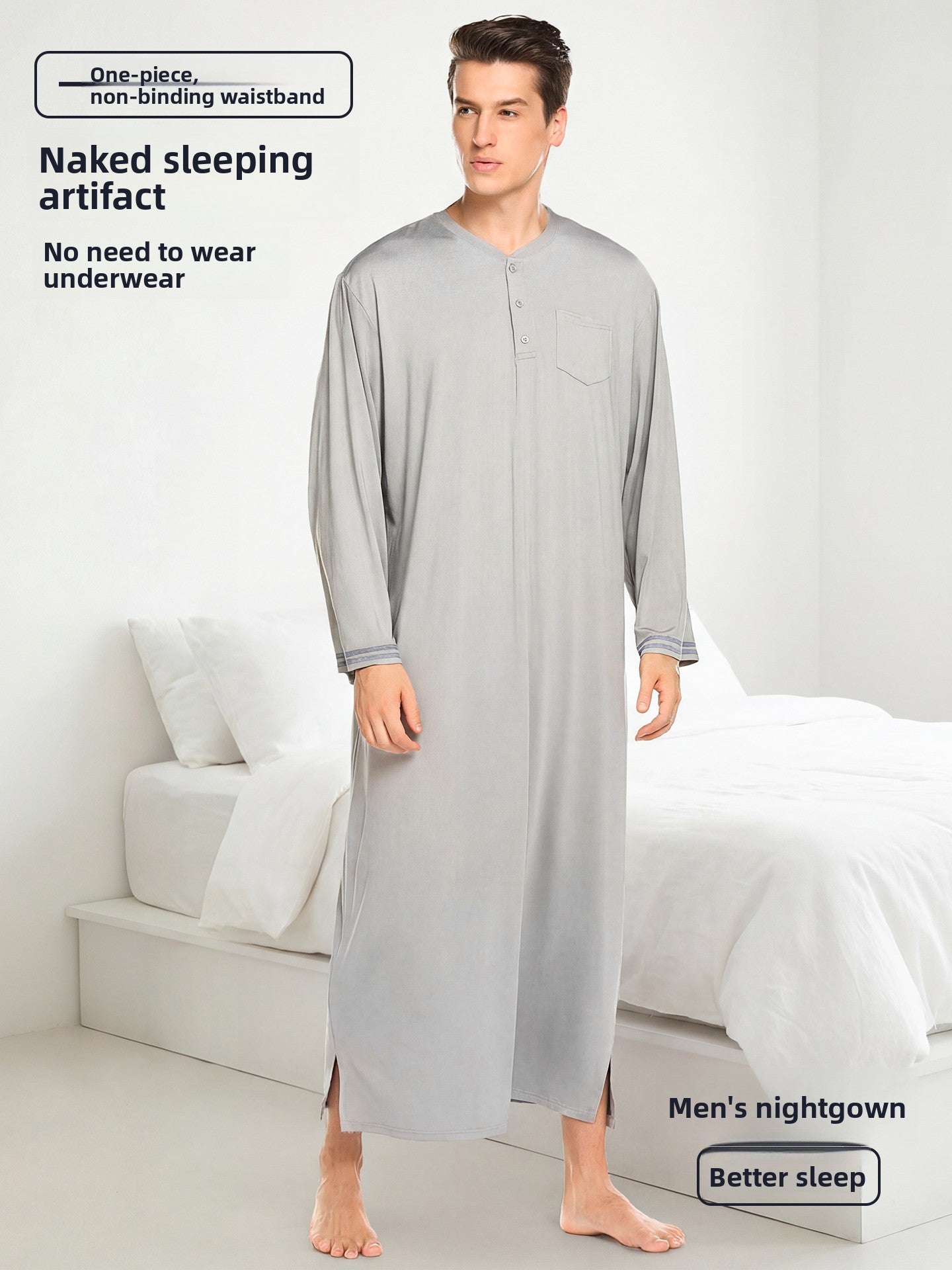 Mens Modal Long Nightgown Loungewear