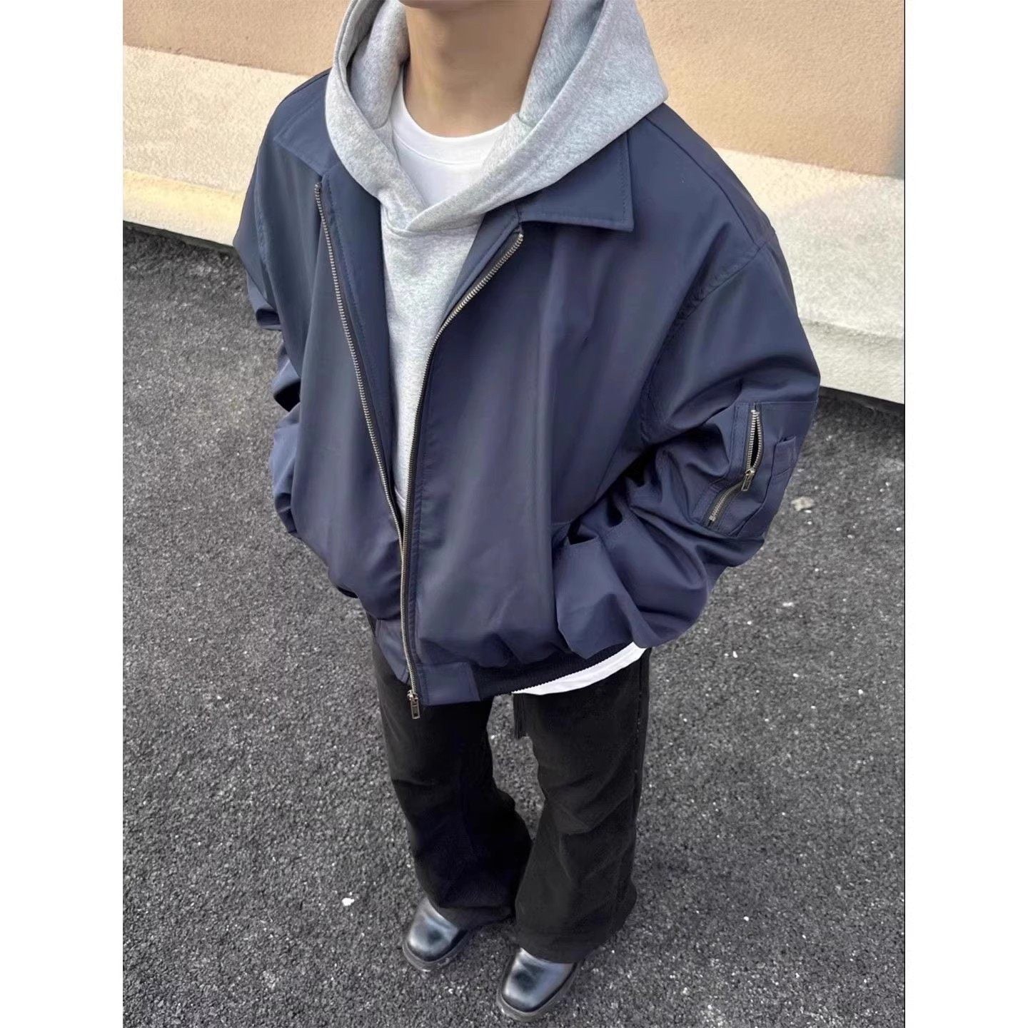 Mens Navy Blue Windproof Bomber Jacket