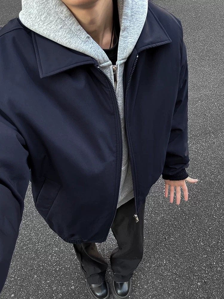 Mens Navy Blue Windproof Bomber Jacket
