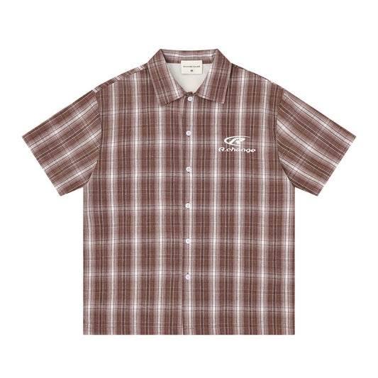 Mens Patchwork Plaid Short Sleeve Shirt