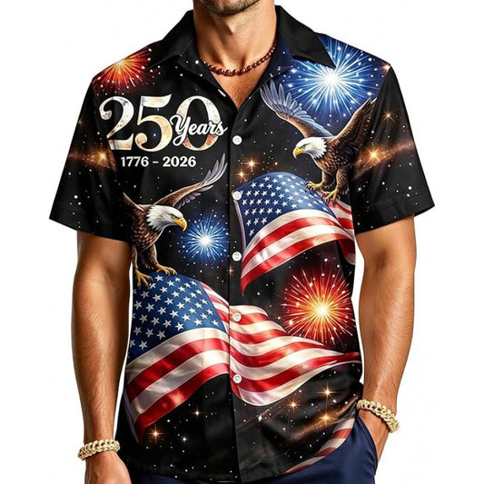 Mens Patriotic Hawaiian Shirt Short Sleeve