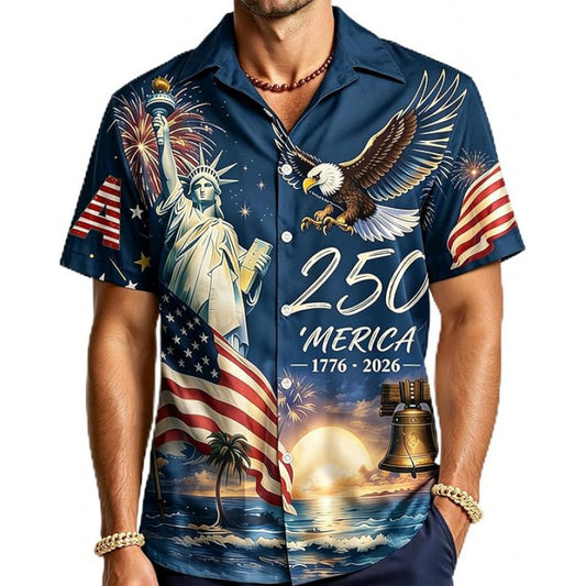 Mens Patriotic Hawaiian Shirt Short Sleeve