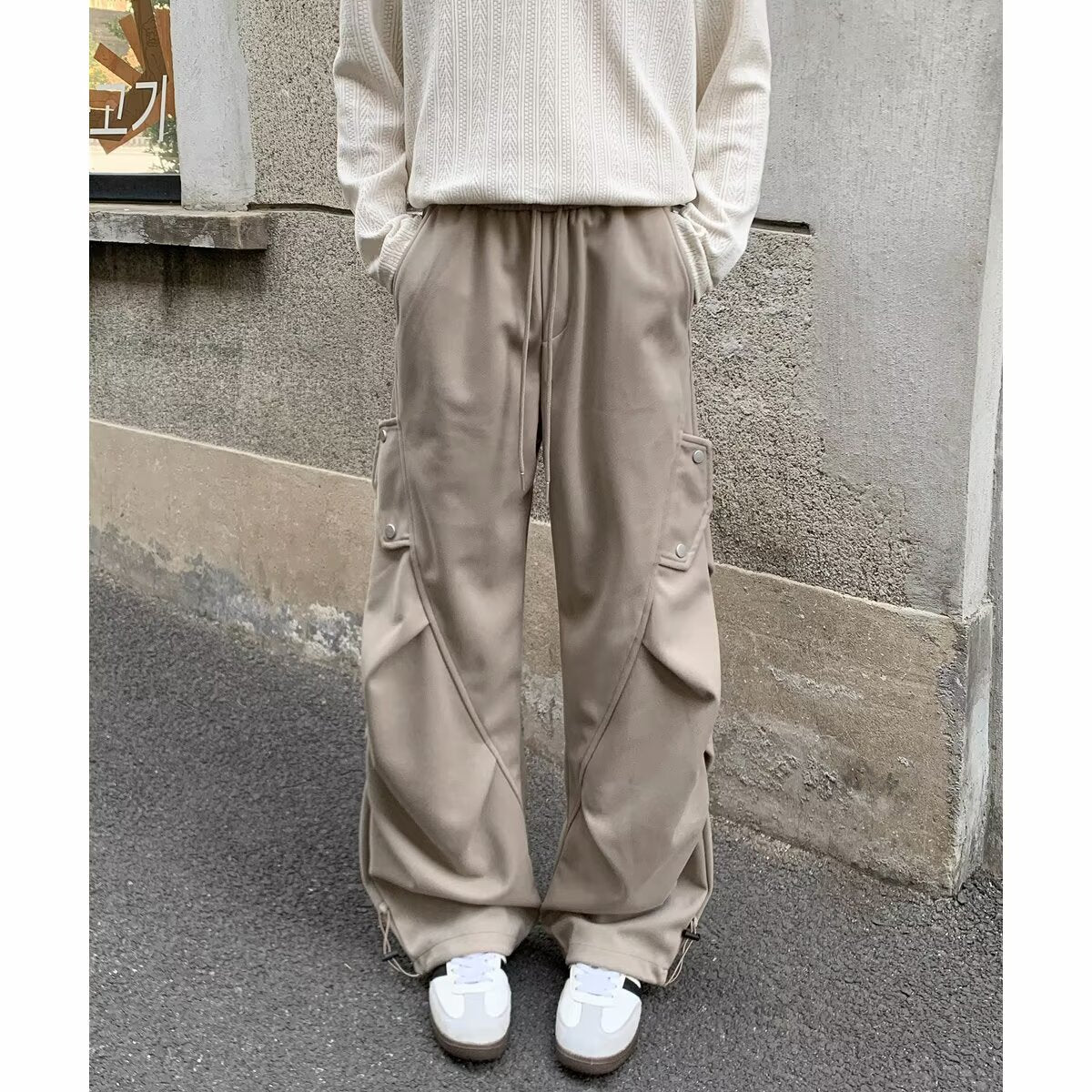 Mens Pleated Wide Leg Casual Pants