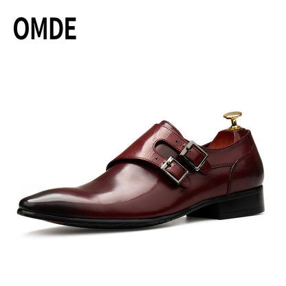 Mens Pointed Toe Derby Leather Shoes with Buckle