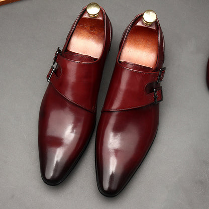 Mens Pointed Toe Derby Leather Shoes with Buckle