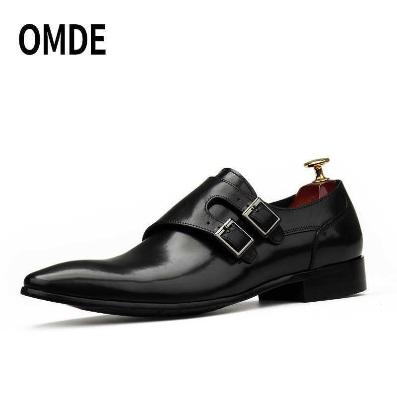 Mens Pointed Toe Derby Leather Shoes with Buckle