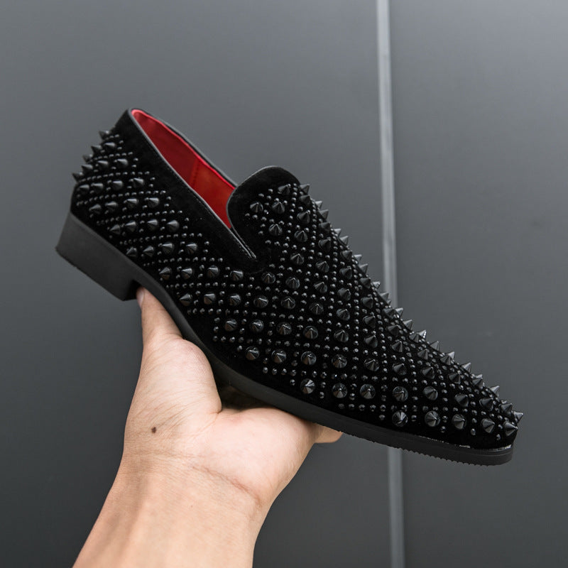 Mens Pointed Toe Leather Shoes with Rhinestone