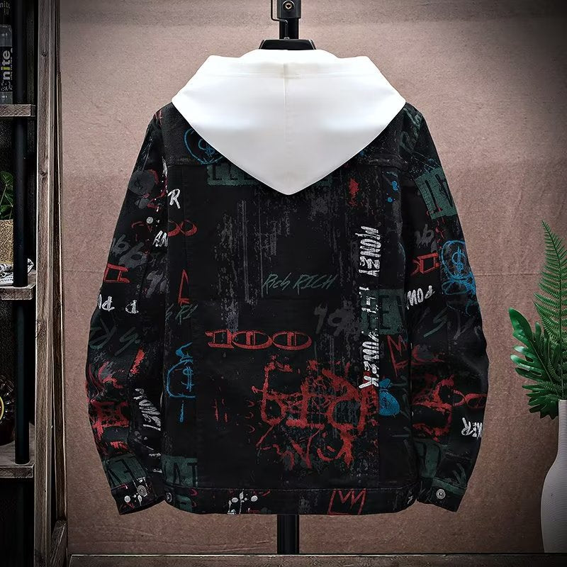 Mens Printed Corduroy Hooded Jacket