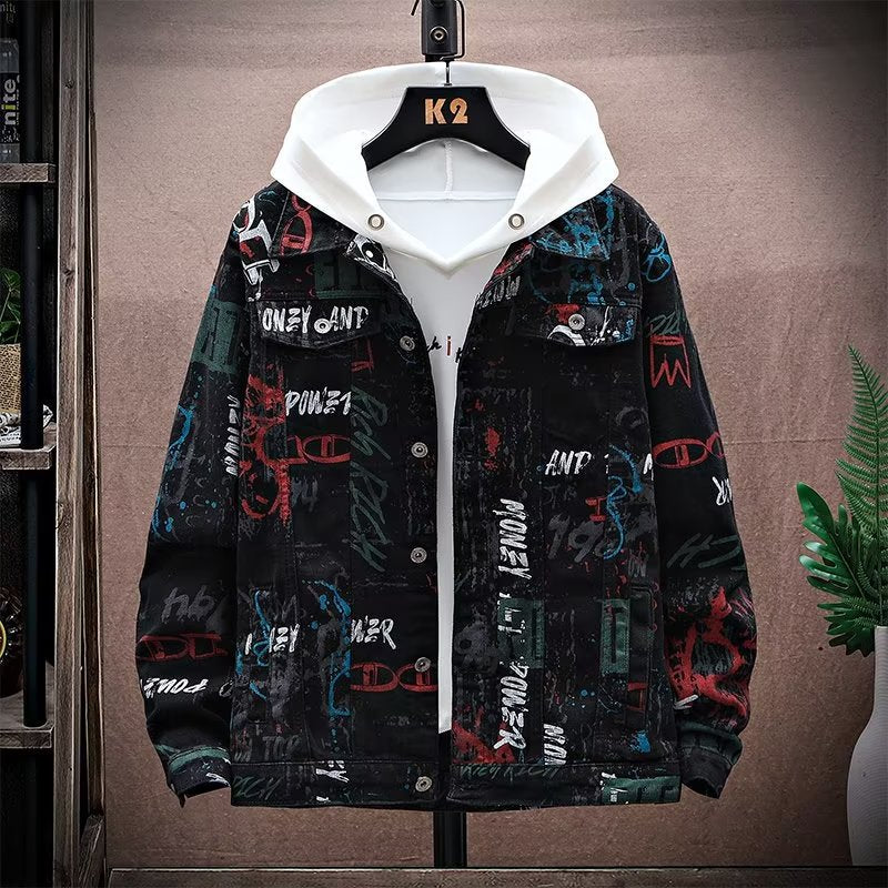 Mens Printed Corduroy Hooded Jacket