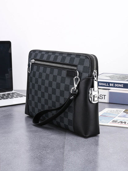 Mens PU Clutch Bag with Plaid Design
