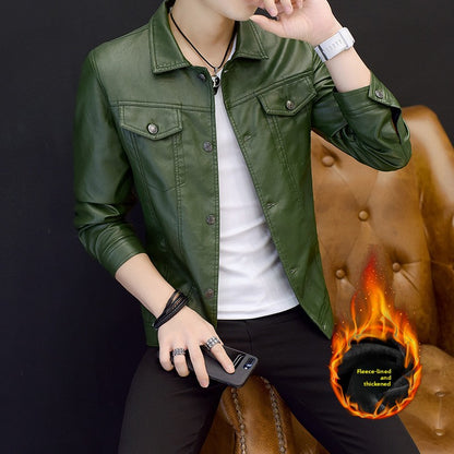 Mens PU Leather Jacket Slim Fit Lapel Outerwear