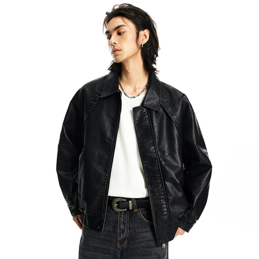 Mens PU Leather Jacket with Litchi Pattern