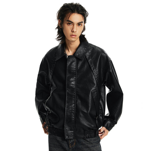 Mens PU Leather Jacket with Litchi Pattern