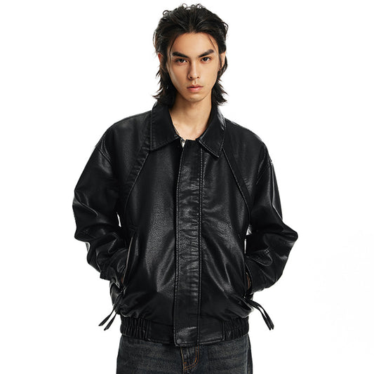 Mens PU Leather Jacket with Litchi Pattern