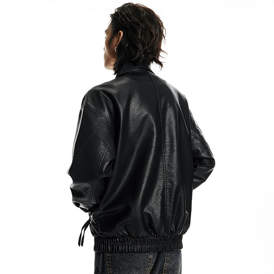 Mens PU Leather Jacket with Litchi Pattern