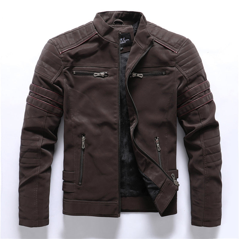 Mens PU Leather Jacket with Velvet Lining
