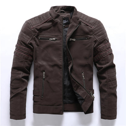 Mens PU Leather Jacket with Velvet Lining