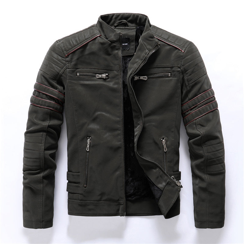 Mens PU Leather Jacket with Velvet Lining