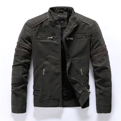 Mens PU Leather Jacket with Velvet Lining