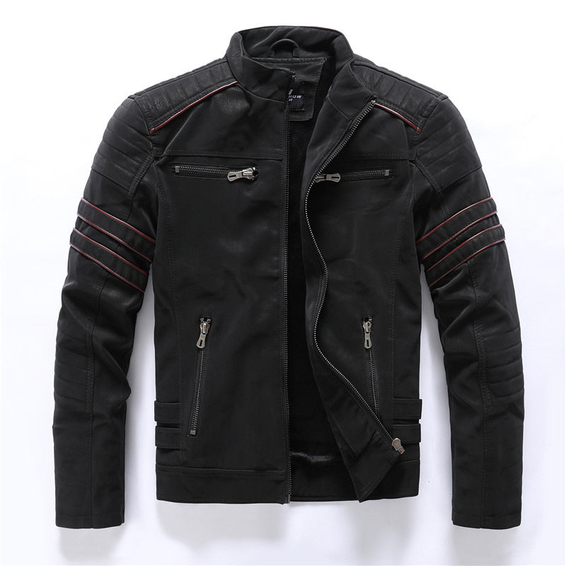 Mens PU Leather Jacket with Velvet Lining