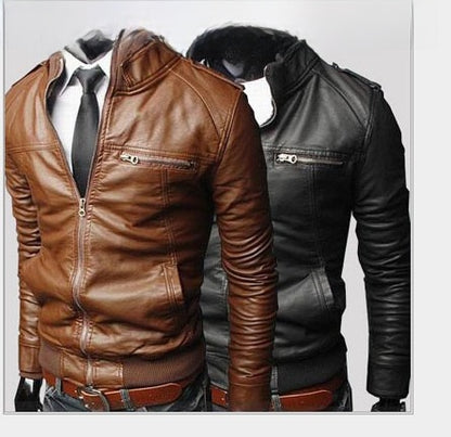 Mens PU Leather Motorcycle Jacket