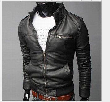 Mens PU Leather Motorcycle Jacket