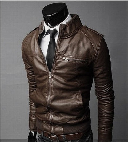 Mens PU Leather Motorcycle Jacket