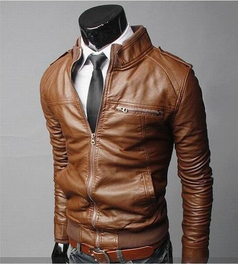 Mens PU Leather Motorcycle Jacket