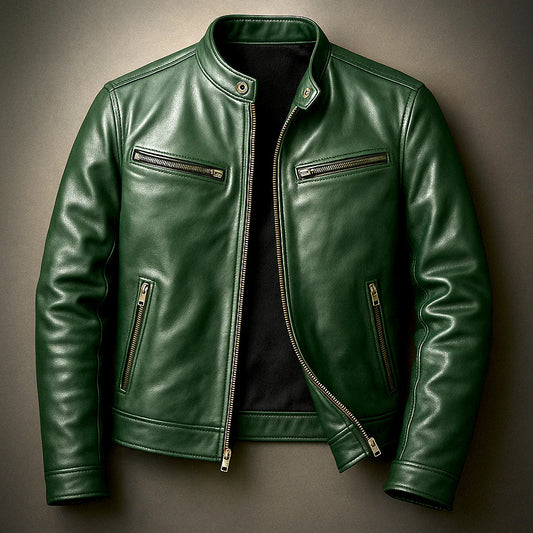 Mens PU Leather Stand Collar Jacket