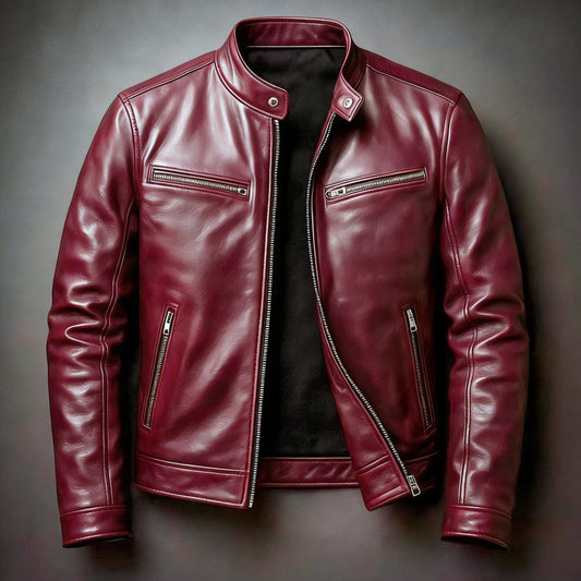 Mens PU Leather Stand Collar Jacket