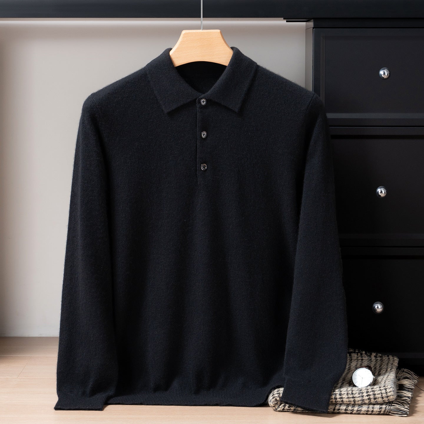 Mens Pure Cashmere Polo Neck Sweater