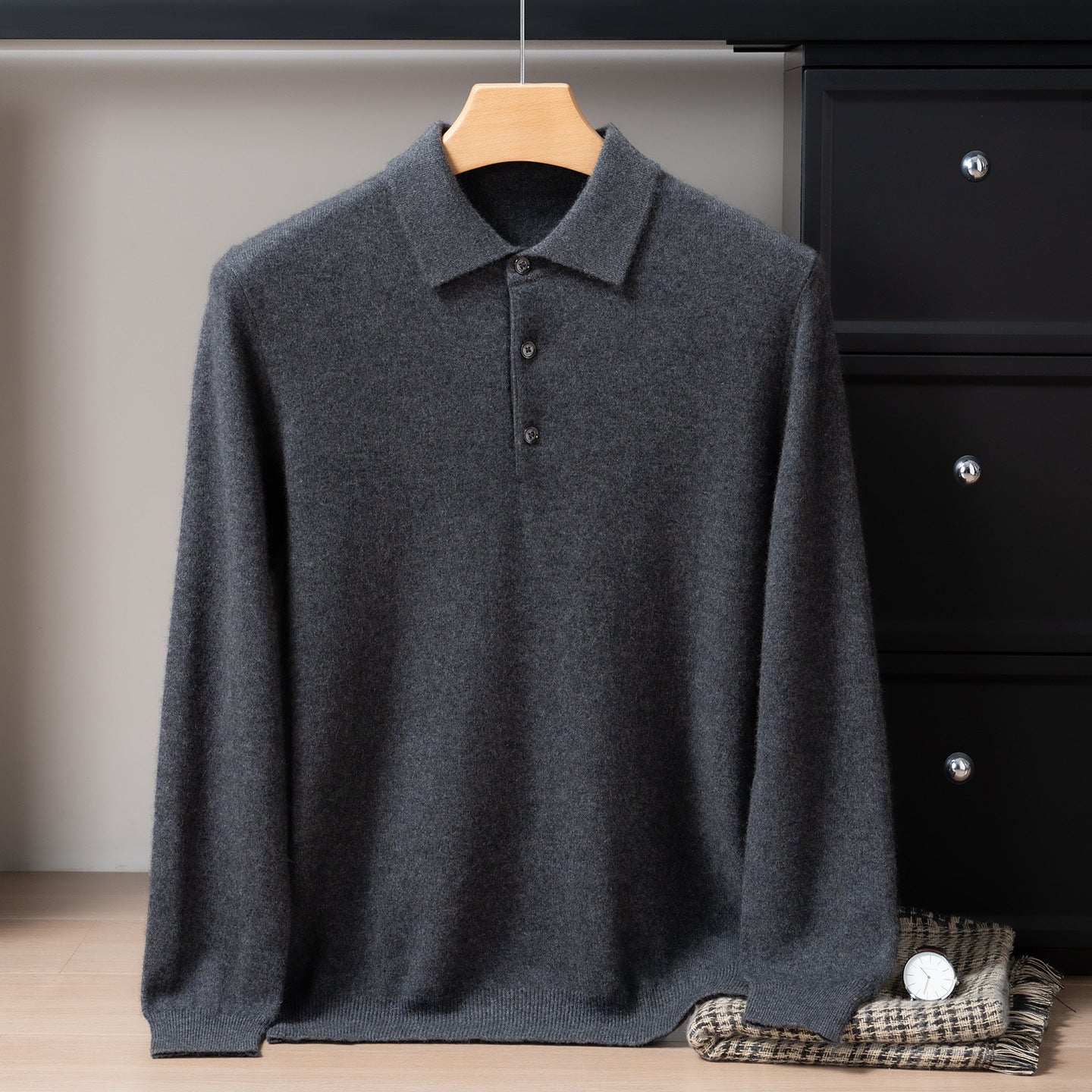 Mens Pure Cashmere Polo Neck Sweater
