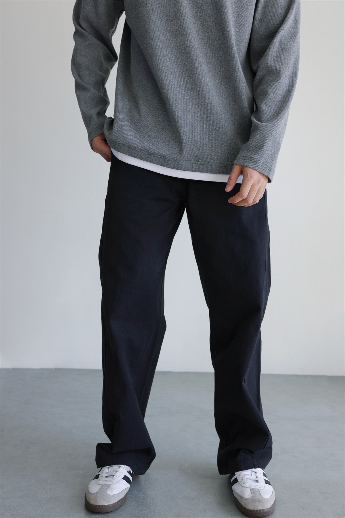 Mens Pure Cotton Washed Straight Leg Casual Trousers